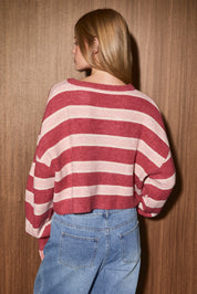 Holiday Mood Embroidered Stripe Sweater in Red Blush Stripe — product photo 02