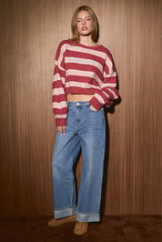 Holiday Mood Embroidered Stripe Sweater in Red Blush Stripe — product photo 03
