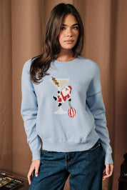 Holiday Spirits Santa Cocktail Knit Sweater in Baby Blue, photo 1