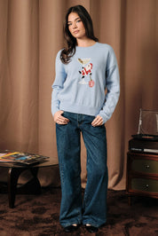 Holiday Spirits Santa Cocktail Knit Sweater in Baby Blue, photo 4