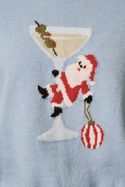 Holiday Spirits Santa Cocktail Knit Sweater in Baby Blue, photo 5