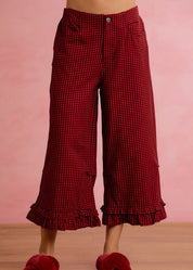 Holly Lane Ruffle Hem Plaid Pants - Red Black