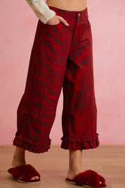 Holly Lane Ruffle Hem Plaid Pants - Red Black