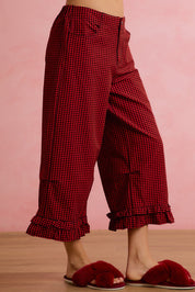 Holly Lane Ruffle Hem Plaid Pants - Red Black