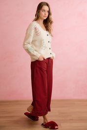 Holly Lane Ruffle Hem Plaid Pants - Red Black