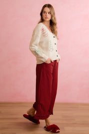 Holly Lane Ruffle Hem Plaid Pants - Red Black