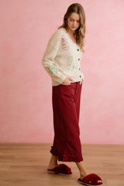 Holly Lane Ruffle Hem Plaid Pants - Red Black