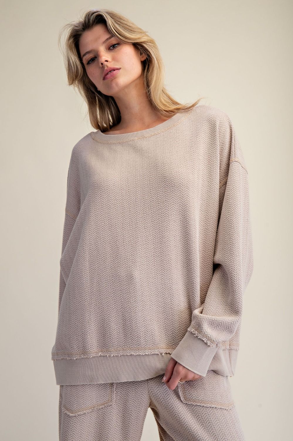 Holly Textured Knit Washed Loose Fit Pullover - Westly