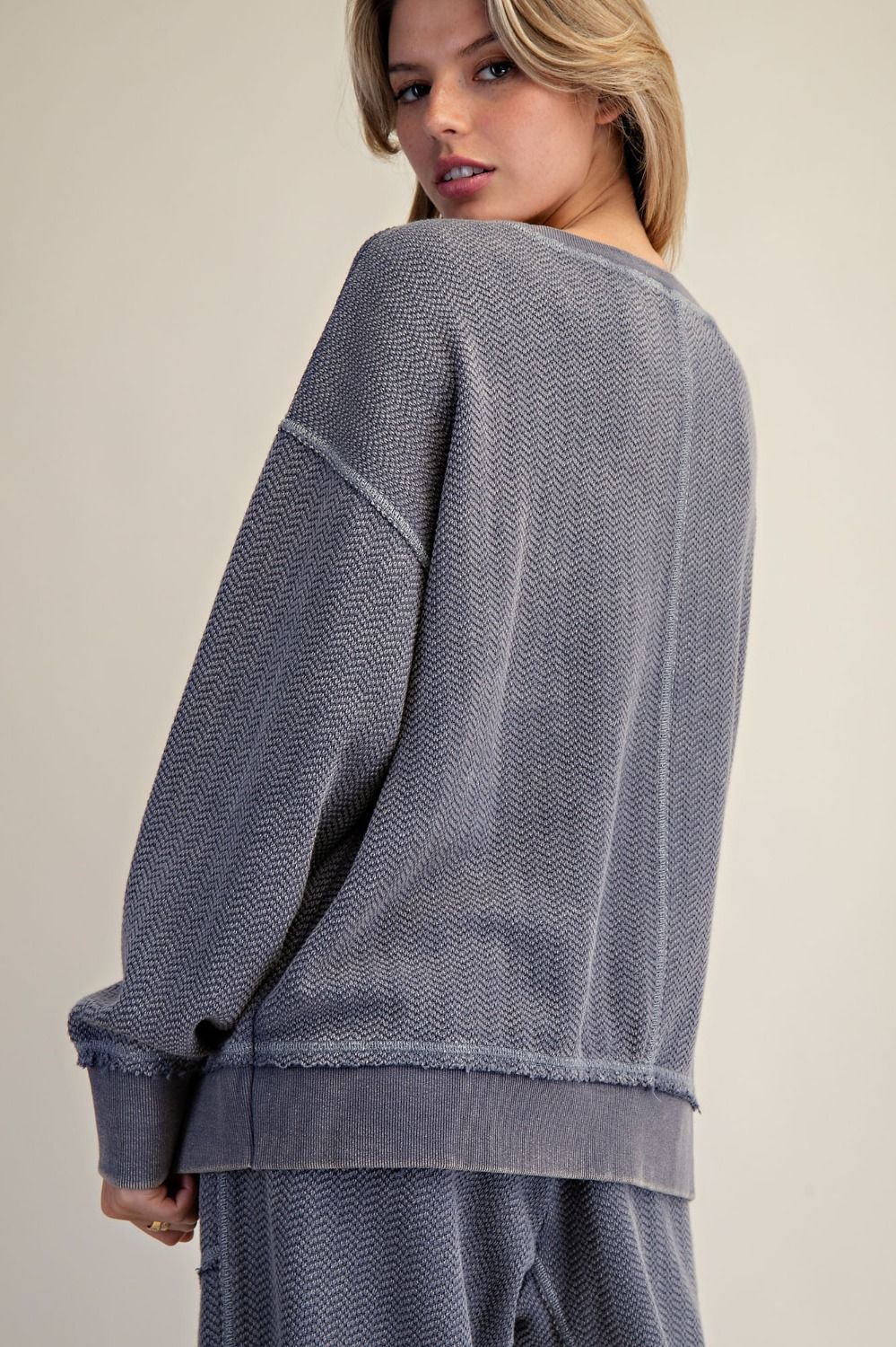 Holly Textured Knit Washed Loose Fit Pullover - Westly