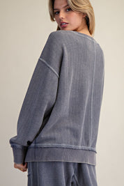 Holly Textured Knit Washed Loose Fit Pullover - Westly