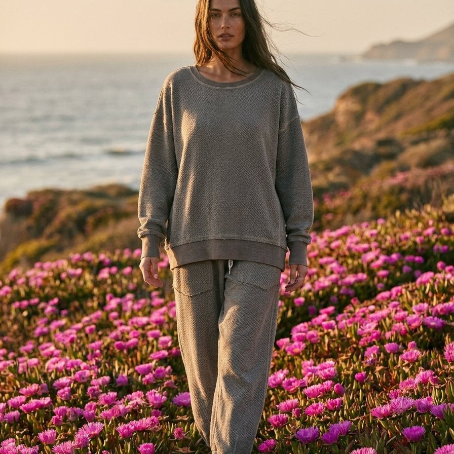 Holly Textured Knit Washed Loose Fit Pullover - Westly