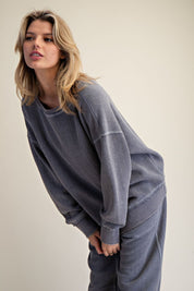 Holly Textured Knit Washed Loose Fit Pullover - Westly