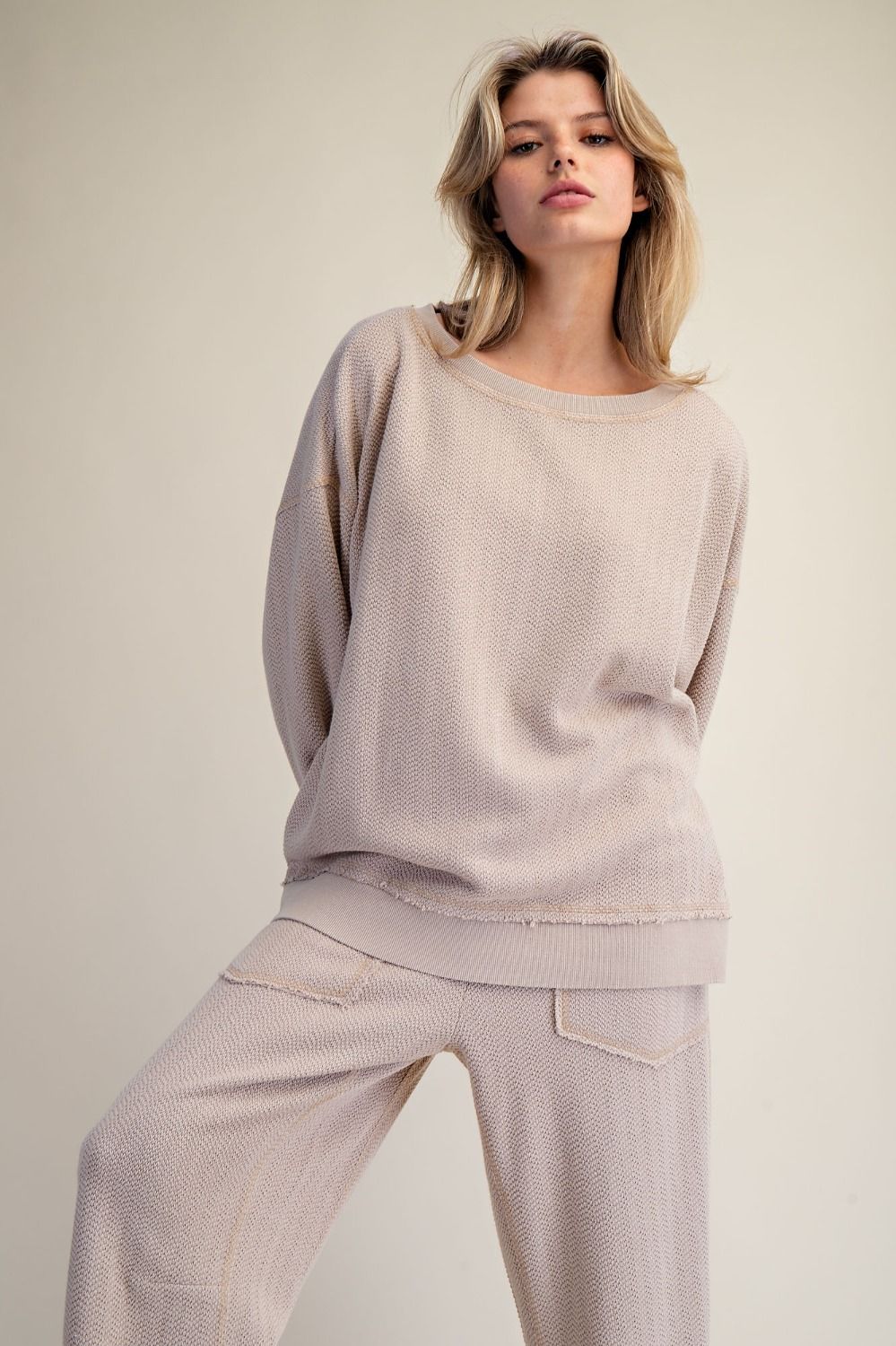Holly Textured Knit Washed Loose Fit Pullover - Westly