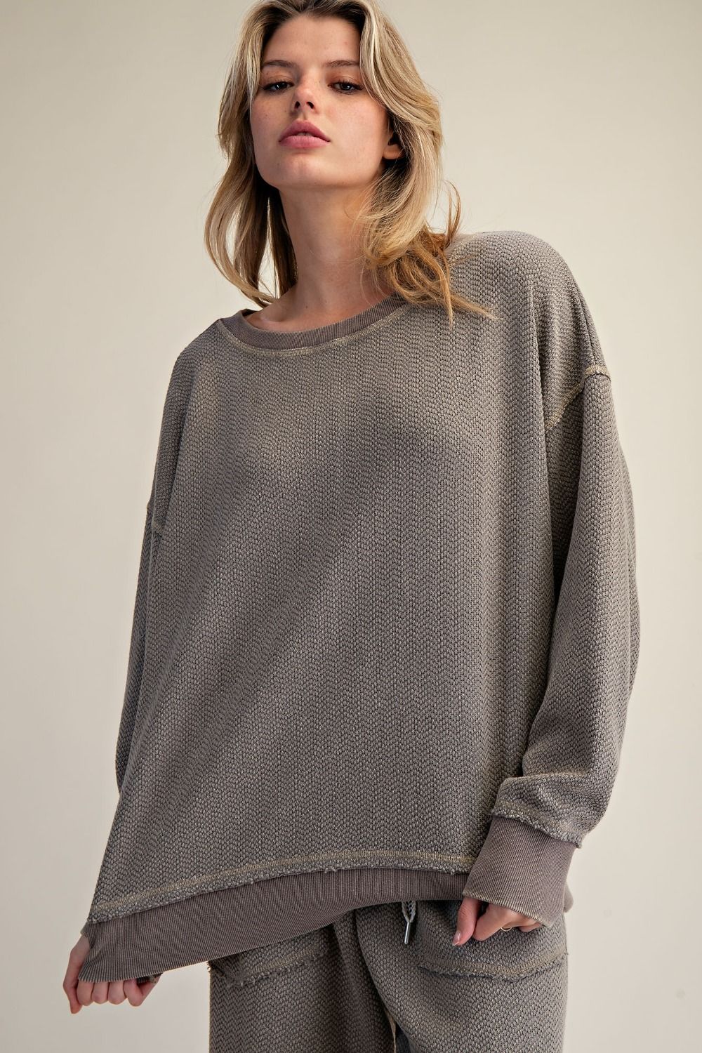 Holly Textured Knit Washed Loose Fit Pullover - Westly