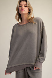Holly Textured Knit Washed Loose Fit Pullover - Westly