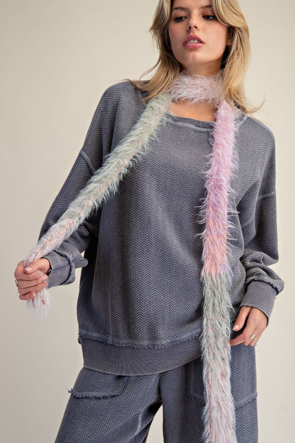 Holly Textured Knit Washed Loose Fit Pullover - Westly