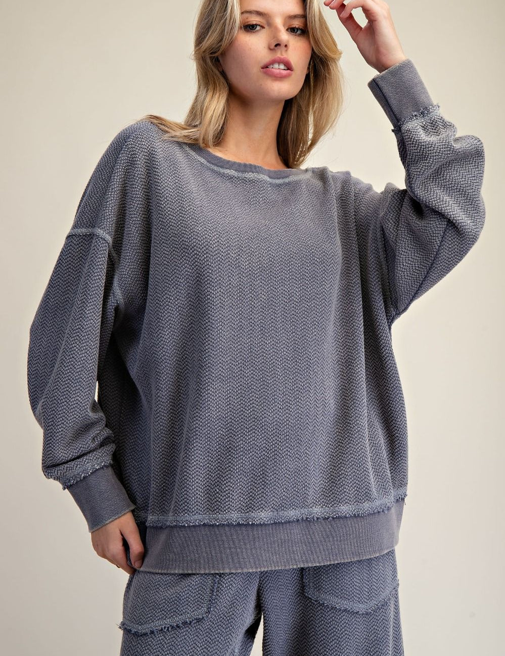 Holly Textured Knit Washed Loose Fit Pullover - Westly
