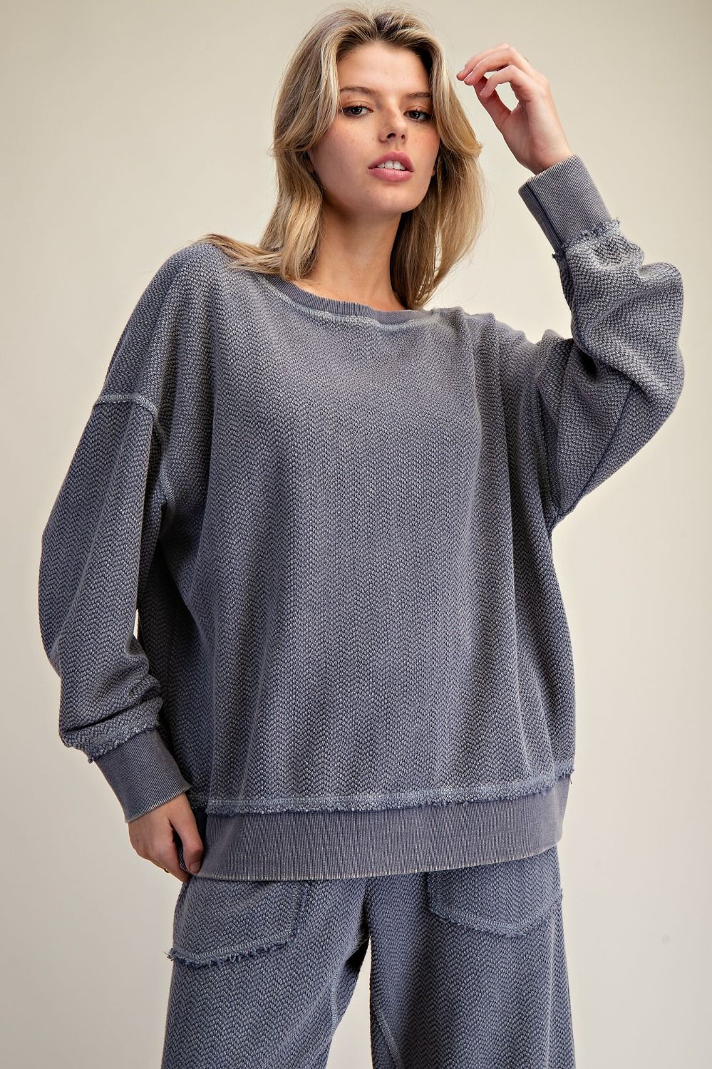 Holly Textured Knit Washed Loose Fit Pullover - Westly