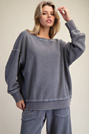 Holly Textured Knit Washed Loose Fit Pullover - Westly