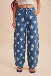 Hollywood Star Denim Barrel Leg Pants - Westly
