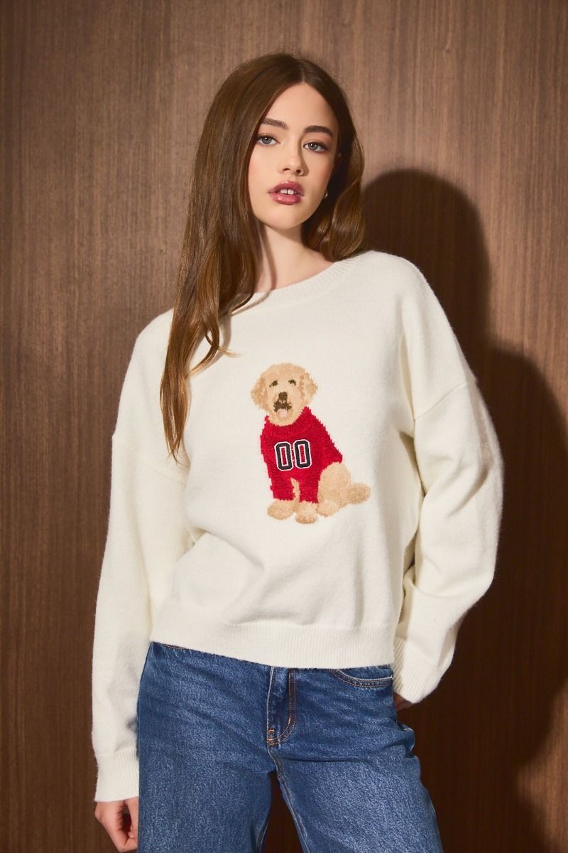 Home Team Game Day Dog Sweater in White Crimson - product photo 1
