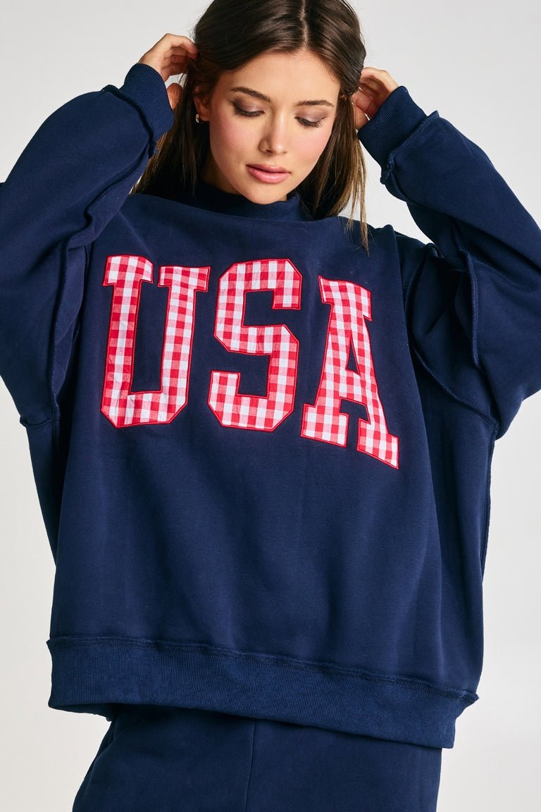 Home Team Gingham Embroidery USA Mock Neck Sweatshirt - Westly