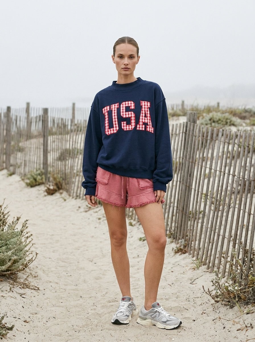Home Team Gingham Embroidery USA Mock Neck Sweatshirt - Westly