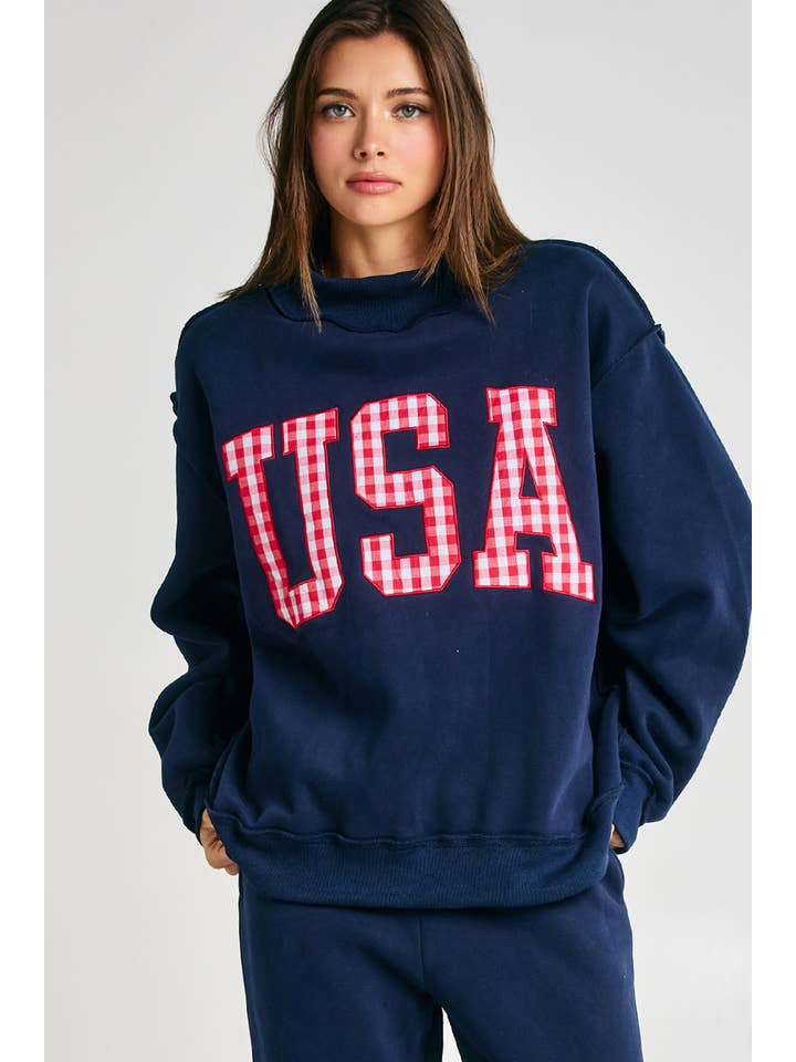 Home Team Gingham Embroidery USA Mock Neck Sweatshirt - Westly