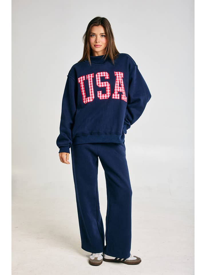 Home Team Gingham Embroidery USA Mock Neck Sweatshirt - Westly