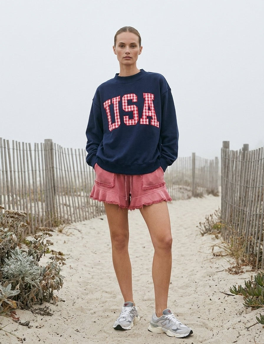 Home Team Gingham Embroidery USA Mock Neck Sweatshirt - Westly