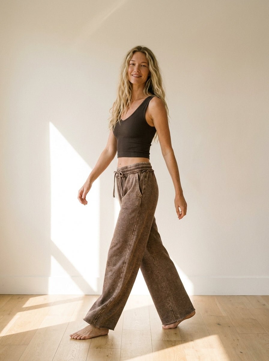 Homebody Acid Wash Fleece Palazzo Sweatpants - Westly