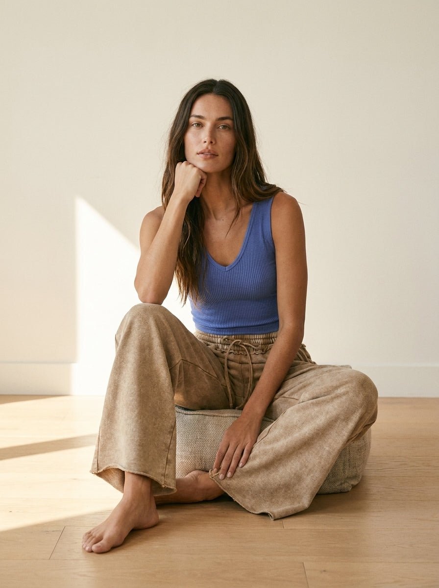 Homebody Acid Wash Fleece Palazzo Sweatpants - Westly