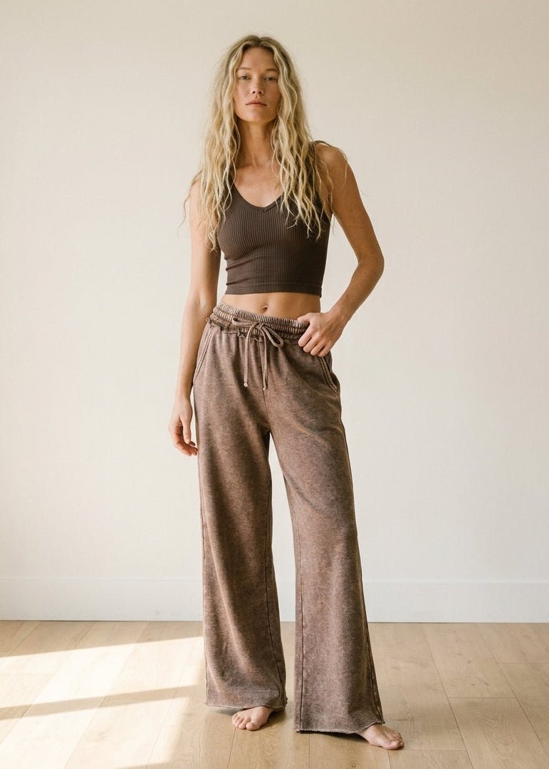 Homebody Acid Wash Fleece Palazzo Sweatpants - Westly