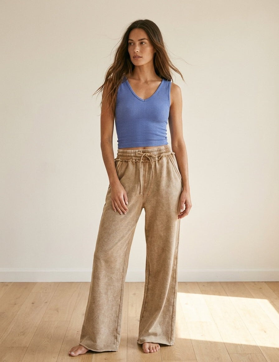 Homebody Acid Wash Fleece Palazzo Sweatpants - Westly