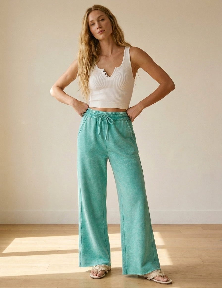 Homebody Acid Wash Fleece Palazzo Sweatpants - Westly