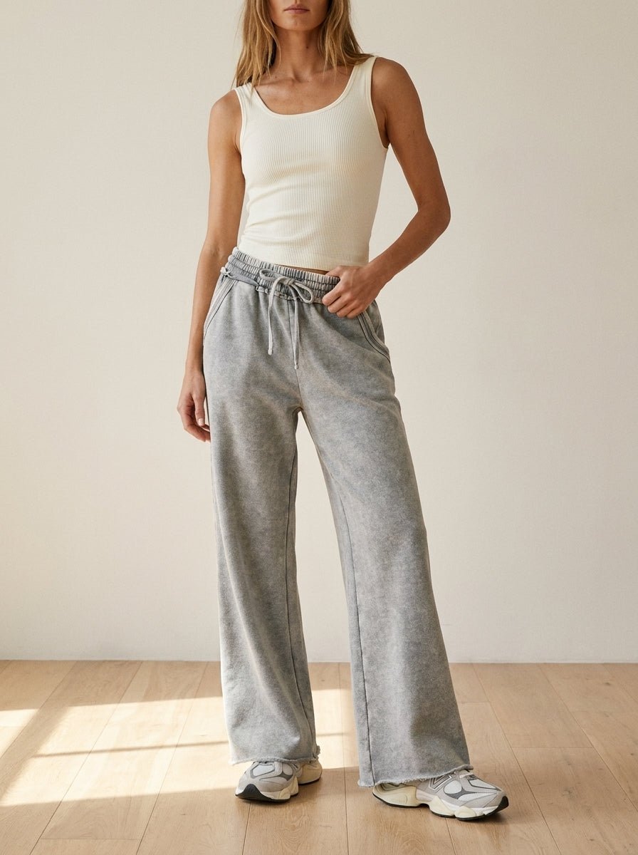 Homebody Acid Wash Fleece Palazzo Sweatpants - Westly