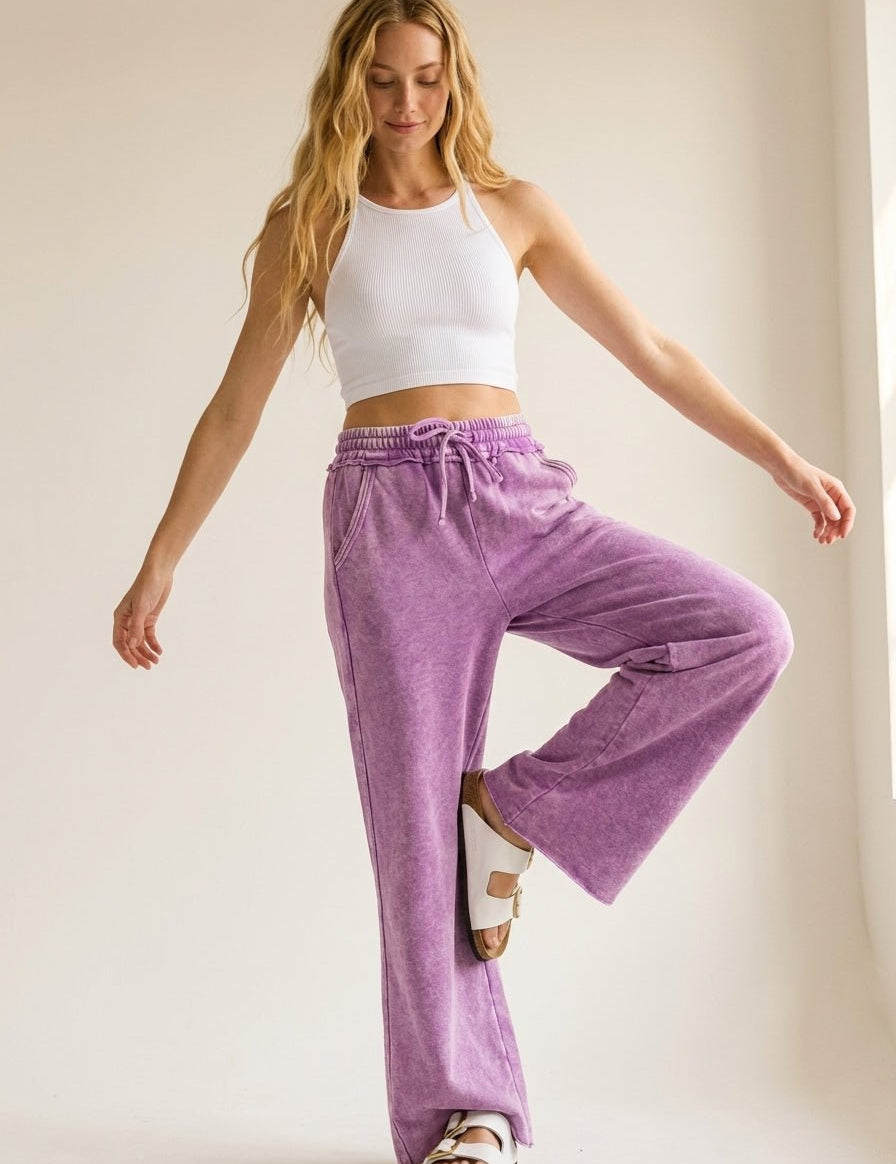 Homebody Acid Wash Fleece Palazzo Sweatpants - Westly
