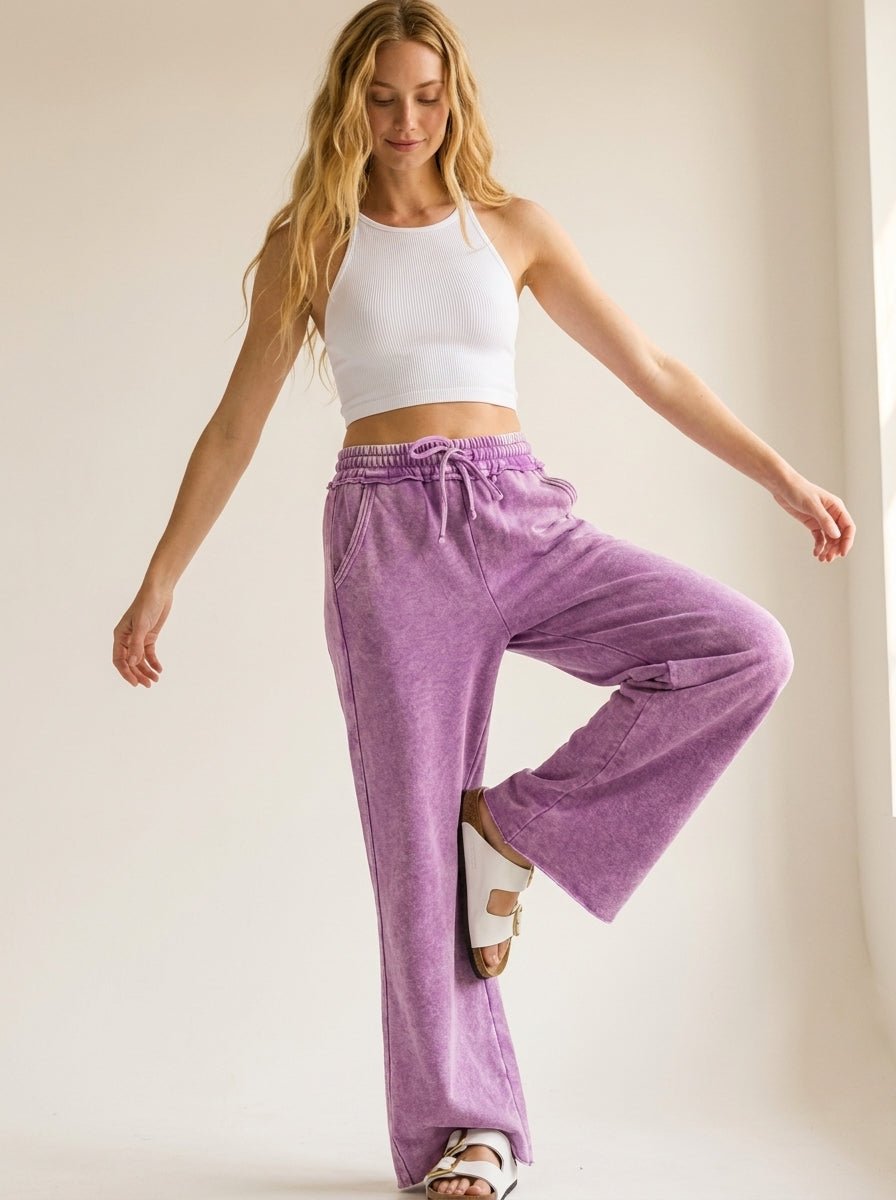 Homebody Acid Wash Fleece Palazzo Sweatpants - Westly
