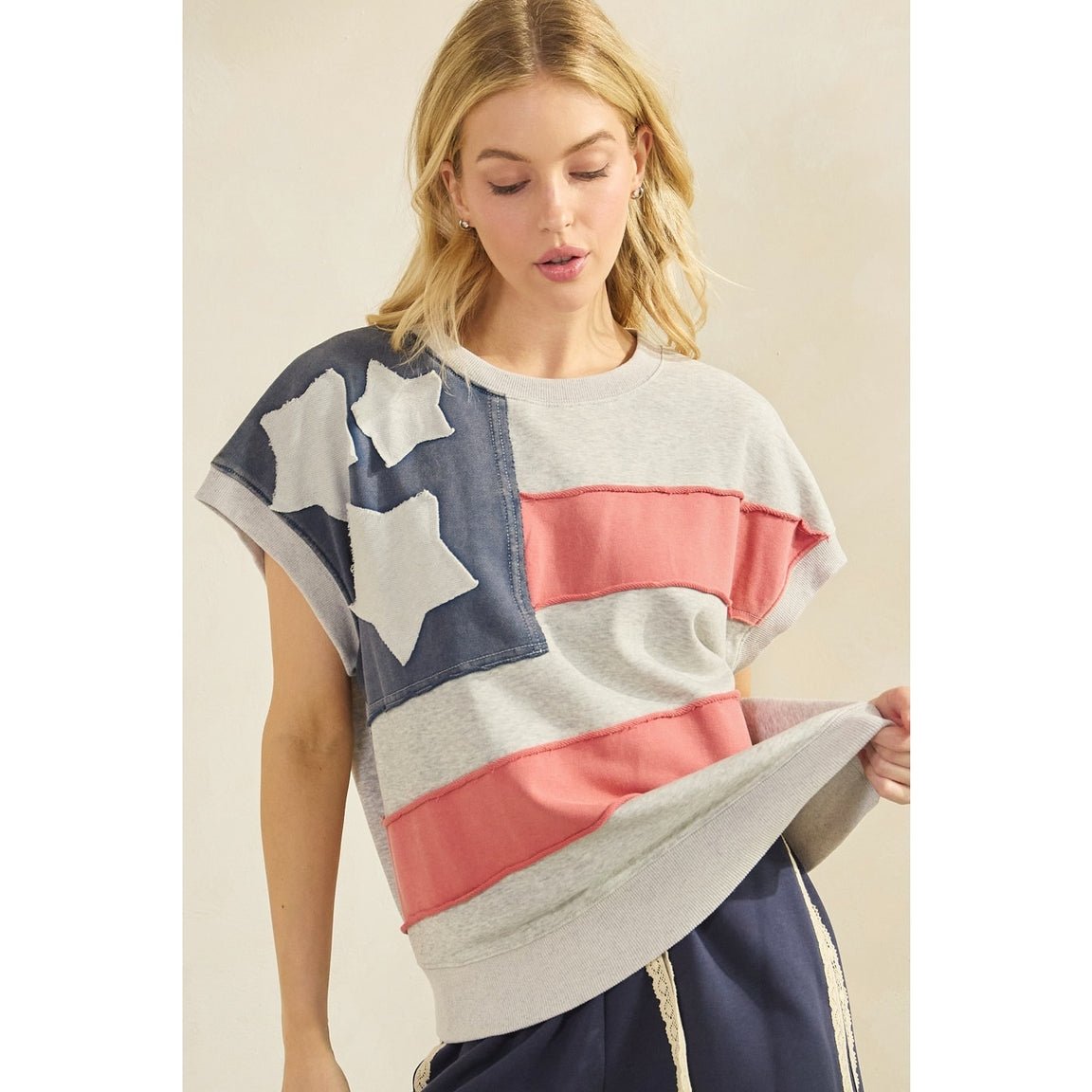Homegrown American Flag Patch Mineral Wash Sleeveless Pullover - Westly