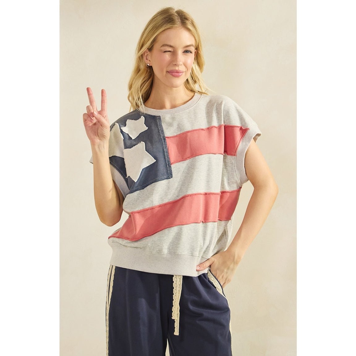 Homegrown American Flag Patch Mineral Wash Sleeveless Pullover - Westly