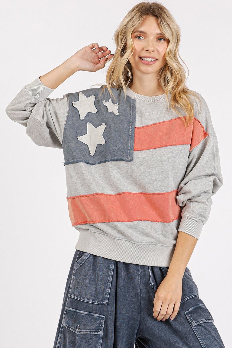 Homegrown American Flag USA Patch Mineral Wash Pullover - Westly