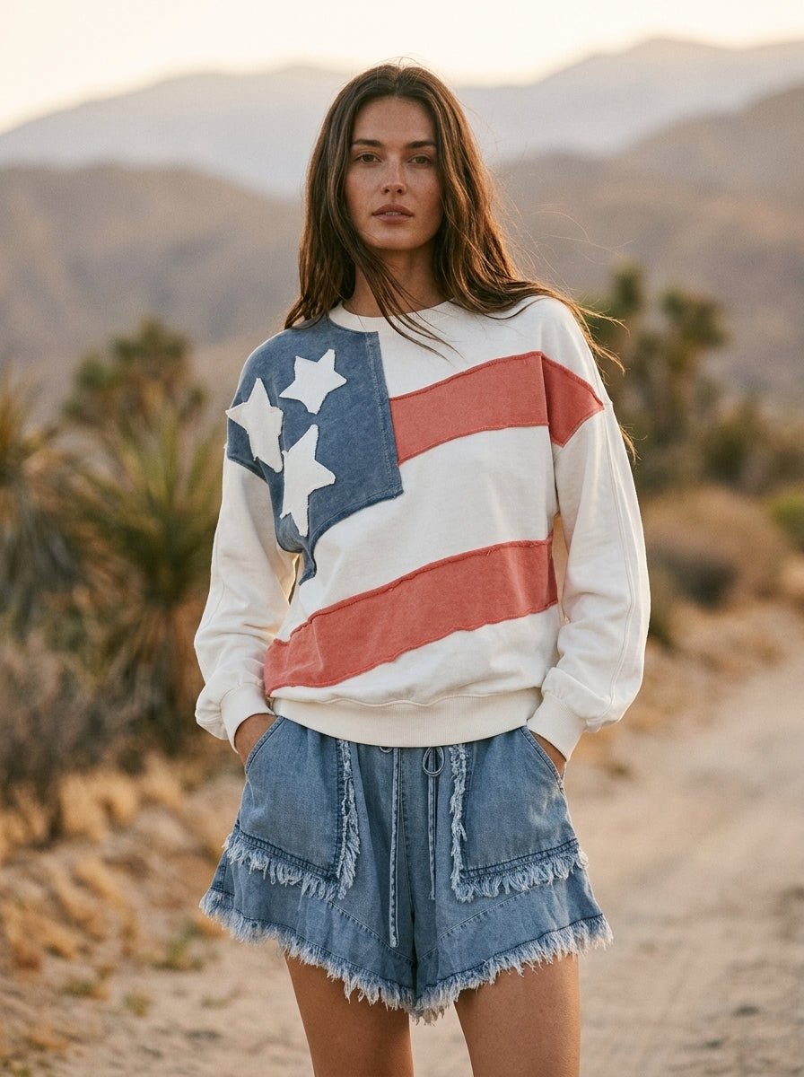 Homegrown American Flag USA Patch Mineral Wash Pullover - Westly