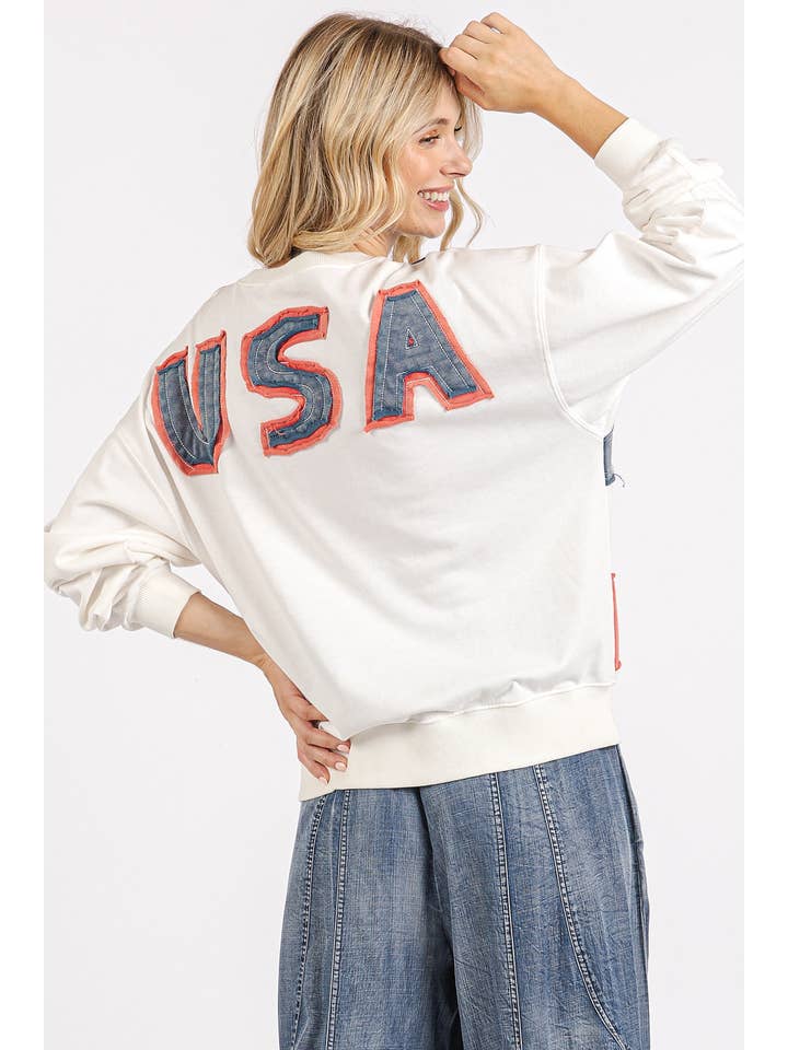 Homegrown American Flag USA Patch Mineral Wash Pullover - Westly