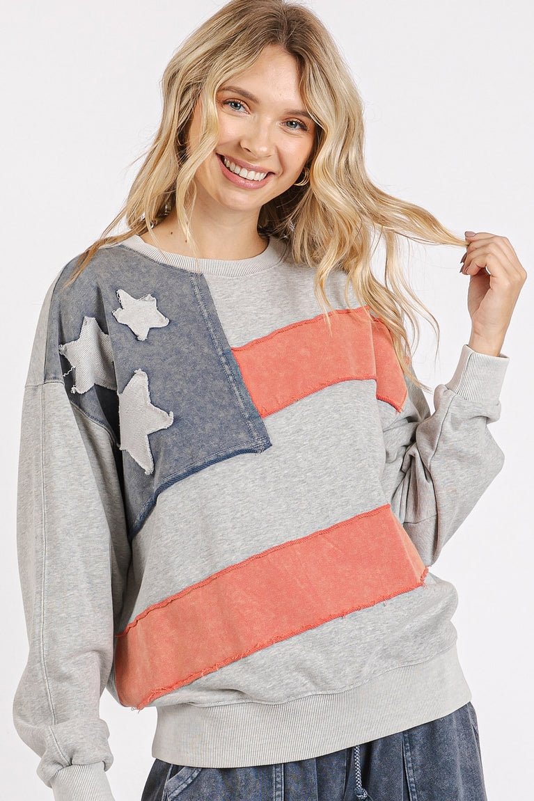 Homegrown American Flag USA Patch Mineral Wash Pullover - Westly