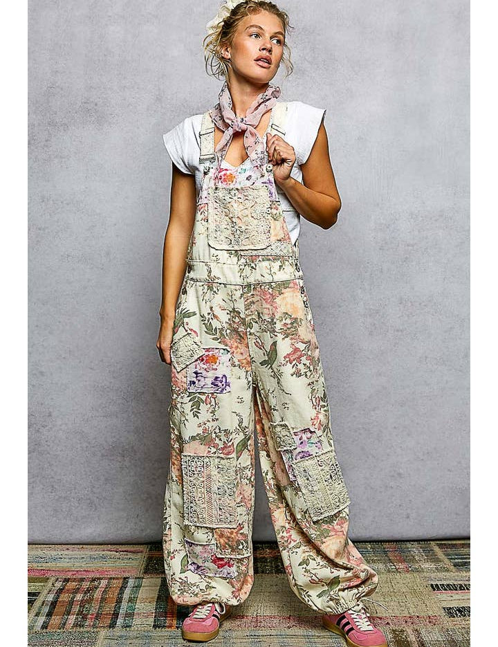 Homestead Printed Lace Patch Overalls - Westly