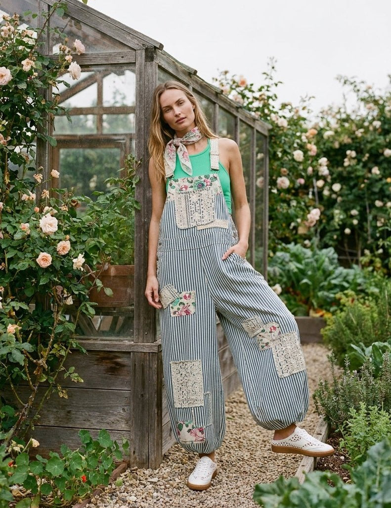 Homestead Printed Lace Patch Overalls - Westly