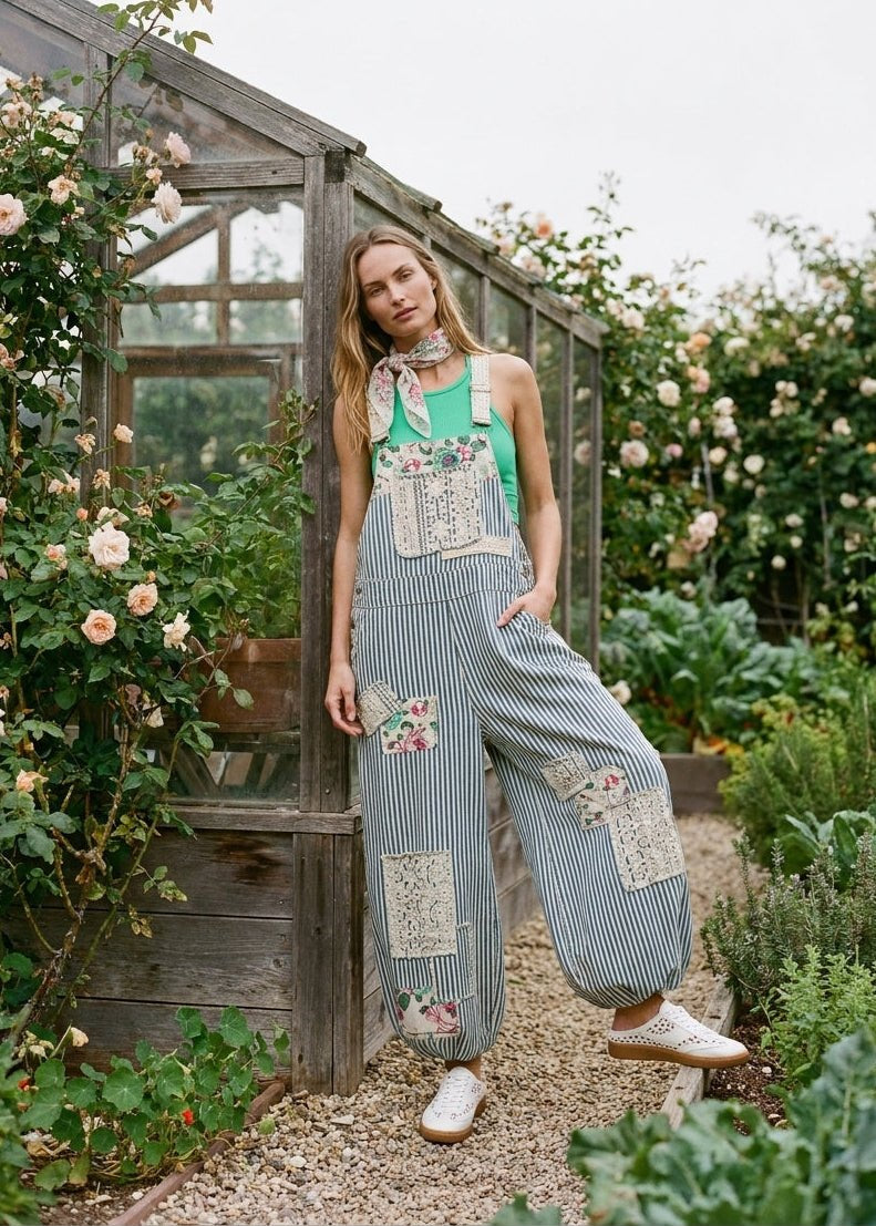 Homestead Printed Lace Patch Overalls - Westly