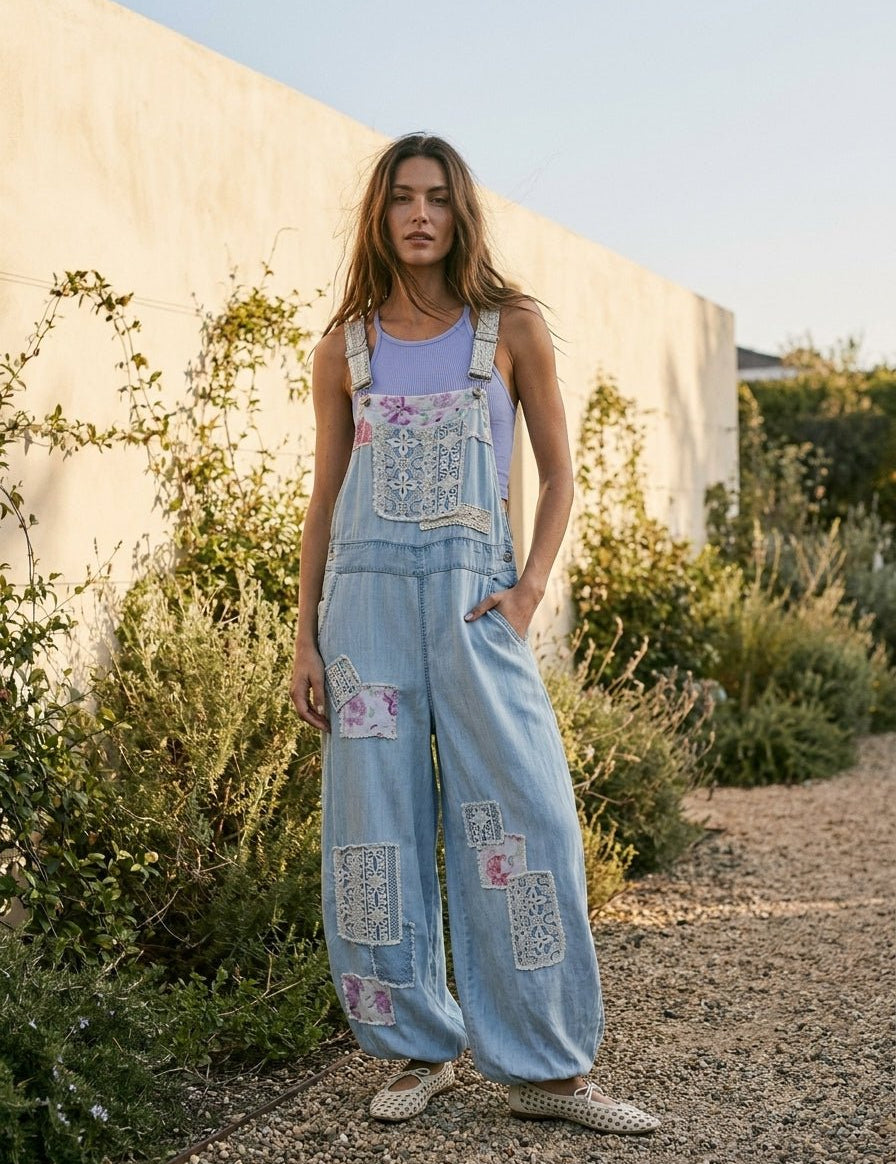 Homestead Printed Lace Patch Overalls - Westly