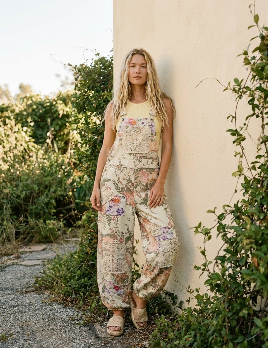 Homestead Printed Lace Patch Overalls - Westly