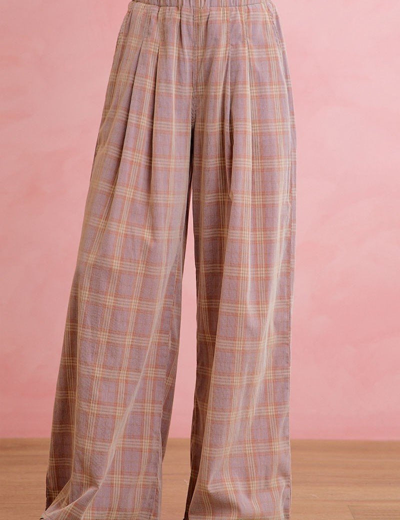 Honor Roll Pleated Plaid Wide Leg Pants - Westly